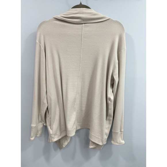 Athleta Open Front Cardigan Petite M Beige Tan Ribbed Knit Draped PM - Picture 5 of 7